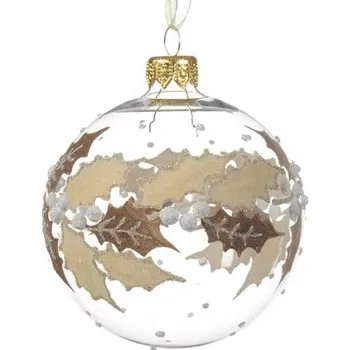 Vánoční dekorace Vánoční skleněná koule motiv listů Ø 8 cm průhledná