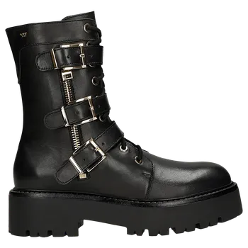 Dámská obuv Černé Kotníkové Boty Z Pravé Kůže S Kovovými Přezkami A Masivní Podrážkou Wojas 6415351 37