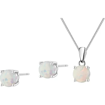 Souprava šperků Stříbrné náušnice a přívěsek se syntetickými opály, řetízek - souprava - KPL541-8517