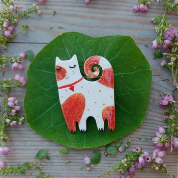 Brož Lucie Horáková Brož smaltovaná - kočka strakatá II