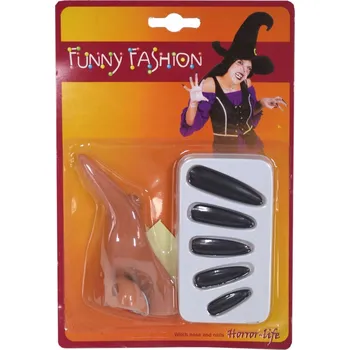 Karnevalový doplněk Sada čarodějnice Nehty a nos