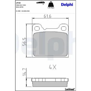 Brzdová destička Sada brzdových destiček, kotoučová brzda DELPHI LP18