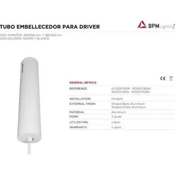 Příslušenství pro svítidlo BPM Tubus pro napaječ k 10217.65.PN.W.SI.27K.DA Ø66mm d.380mm bílá - BPM (starý kód: C005793W) BPM CB08.38.WH-WH