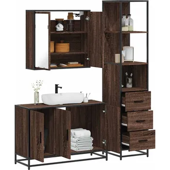 Toaletní stolek zahrada-XL 3dílný set koupelnového nábytku hnědý dub kompozitní dřevo 3301134