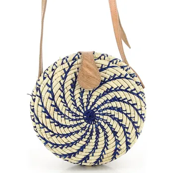 Nákupní košík GLOBO Fair Trade Partner Kulatá kabelka z palmového listí z Madagaskaru, modrá