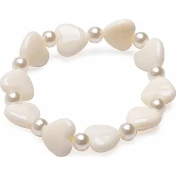 Náramek Dětský náramek z bílých srdíček s perličkami obvod cca 15 až 18 cm