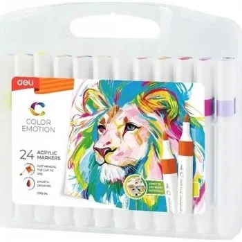 Akrylové fixy, na dřevo, na kov, na sklo, permanentní, vícebarevné Deli 24 ks