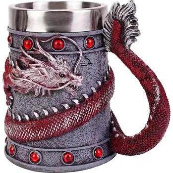 EPICKÝ PIVNÍ SKLENICE HRNEK DRAČÍ KREV NEREZOVÁ OCEL 550 ML LARP RPG