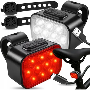 Cyklosvítilna ZESTAW LAMPKA ROWEROWA PŘEDNÍ + ZADNÍ USB LED SVĚTLA OSVĚTLENÍ NA KOLO