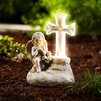 Smuteční dekorace Anděl s LED solárním křížem