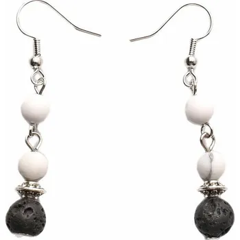 Drahý kámen Lávový kámen a bílý howlit korálkové náušnice cca 5 cm