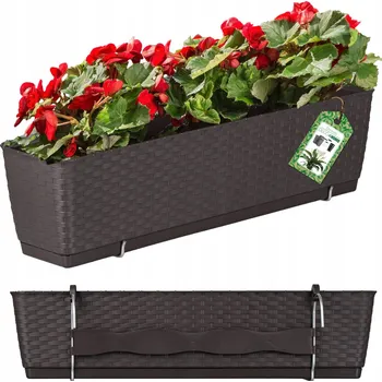 Květináč KVĚTINÁČ TRUHLÍK NA BALKON TERASA ZAHRADNÍ ZÁVĚSNÝ KVĚTINÁČ HNĚDÝ + ÚCHYTKY