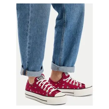Dámská obuv Converse Plátěnky Chuck Taylor All Star Lift Platform Embroidered Floral Patchwork A15535C Bordó 37_5