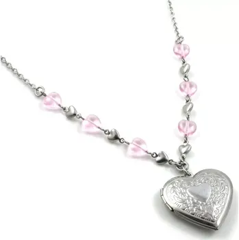 Náhrdelník Náhrdelník s medailonkem a růžovými srdíčky