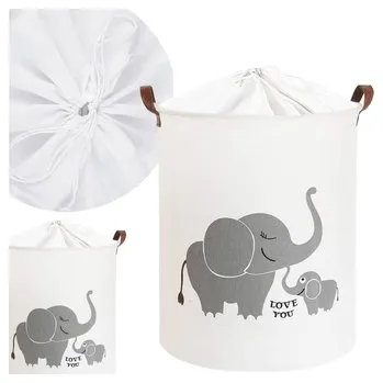 Dětský pokoj Koš na hračky, uzavíratelný, bavlna, Elephant - bílý, 43 L