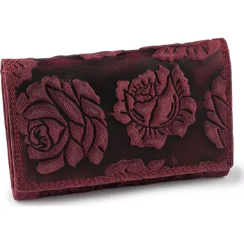 Peněženka Dámská kožená peněženka 3D květy 10x15 cm, velké, 12 bordó sv.