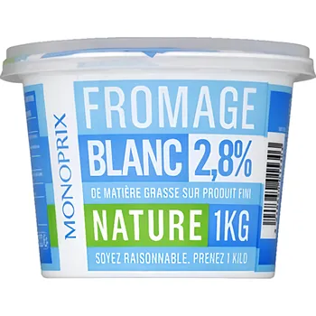 Monoprix Fromage Blanc Čerstvý francouzský jogurt s nízkým obsahem tuku (2,8 %) 1kg