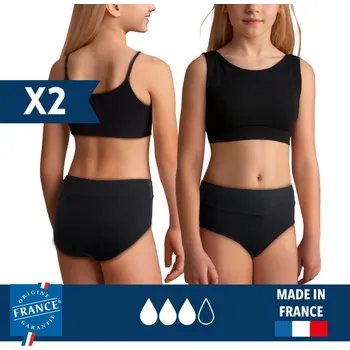 Dámské plavky PLIM UNDERWEAR Spodní díl dívčích menstruačních plavek s vysokým pasem – Vysoká absorpce, 2 ks 16 LET ČERNÁ