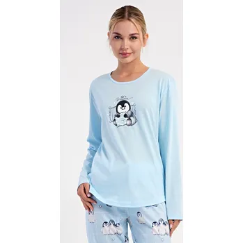 Pánské pyžamo Dámské pyžamo dlouhé Tučňák světle modrá L