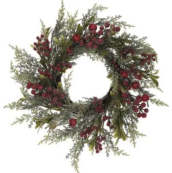 umělá květina Umělý vánoční věnec ø 50 cm červené bobule a jablíčka