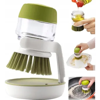 Mycí prostředek KUCHYŇSKÝ KARTÁČ S DÁVKOVAČEM NA MYCÍ PROSTŘEDEK, HOUBIČKA A ZÁSOBNÍK, ZELENÝ