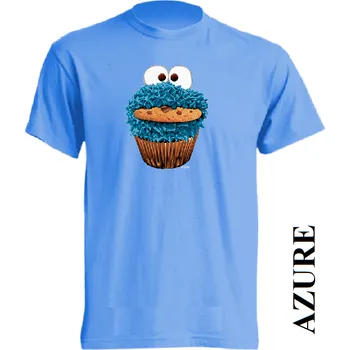 Pánské tričko levne-bavlnene-tricko-potisk-cookie-monster Barva: Azure - azurově modrá, velikost: XS