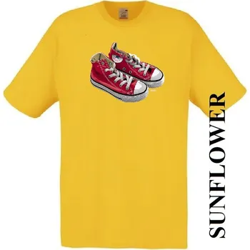 Pánské tričko levne-bavlnene-tricko-potisk-cervene-tenisky-converse Barva: Yellow - žlutá, velikost: XXL