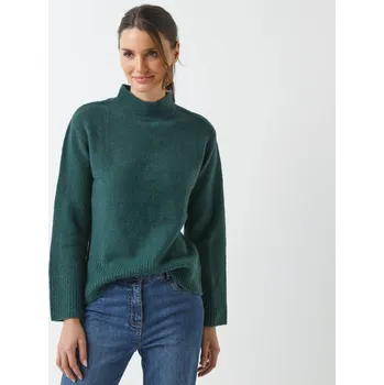 Dámský svetr Volný pulovr se stojáčkem zelená jedlová 34/36