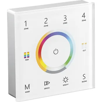 Příslušenství pro svítidlo FANEUROPE Nástěnný ovladač RF 2,4 GHz RGB/RGBW/RGB+CCT 4 zóny 5 kanálů, 8,6 x 8,6 x 3,6 cm - FANEUROPE FAN RF-WALLPAD-5CH