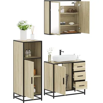 Toaletní stolek zahrada-XL 3dílný set koupelnového nábytku dub sonoma kompozitní dřevo 3300956