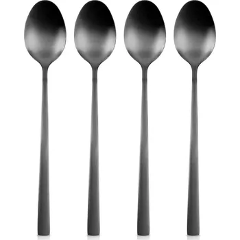Příbor Sada černých koktejlových lžiček z nerezové oceli, 4 ks