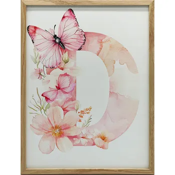 Obraz PLAKÁT NA ZEĎ PÍSMENO D KVĚTINY MOTÝL 30x40 CM S HLINÍKOVÝM RÁMEM v rámu 31 x 46 cm