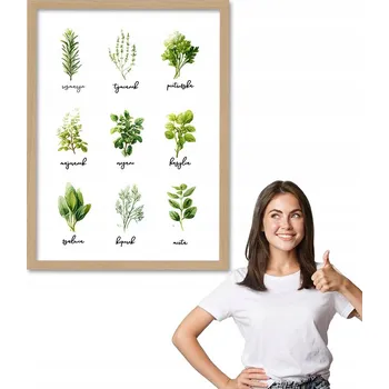 Obraz Obraz s rámem VZOR KULINÁŘSKÉ BYLINKY, dřevěný rámeček 30x40, plexisklo, do kuchyně
