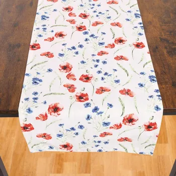 ubrus Kuchyňský ubrus / běhoun QK-192, vlčí máky, červeno-modrá 35x180cm