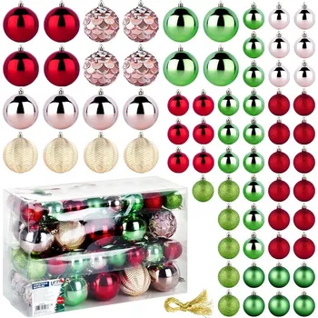 Vánoční dekorace Nerozbitné vánoční ozdoby na stromek 68 ks, červené, růžové, zlaté a zelené, 8 a 5 cm