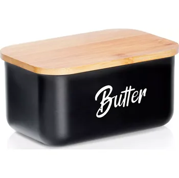 Máslenka Černá ocelová máslenka s bambusovým víčkem