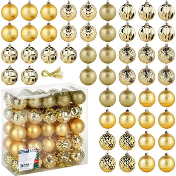 Vánoční dekorace Nerozbitné vánoční koule zlaté 6 cm, sada 50 ks