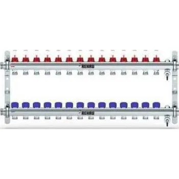 rozdělovač topení Rehau HKV-D14 rozdělovač 14 okruhů pro podlahové topení, s průtokoměry, nerez ocel