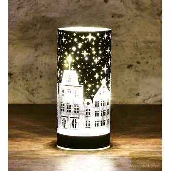 Svícen ZIMNÍ MĚSTEČKO | LED skleněný svícen | zelený | 15 cm