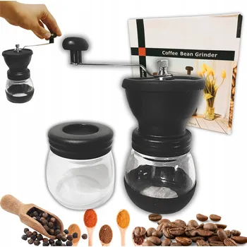 Mlýnek na kávu Ruční mlýnek RETOO sklo bezbarvý, černý, stříbrný