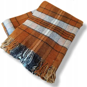 deka Vlněná deka s třásněmi 150x200 cm, česká vlna, kostkovaný vzor, medově hnědá