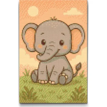 Diamantové malování Diamantové malování - Slůně na louce Velikost: 20x30cm, Rámování: Pouze srolované plátno, Diamanty: Čtvercové