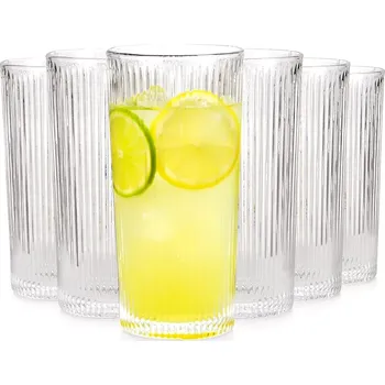 Sklenice Sada sklenic 320 ml, 6 ks – rýhované sklo do nápojů