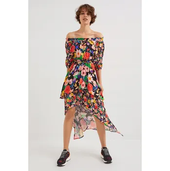 Dámské šaty DESIGUAL ČERNÉ ŠATY SE VZOREM (XS)