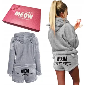 Dámské pyžamo PLYŠOVÉ PYŽAMO Dámské DVOUDÍLNÉ MEOW KOČKA Dárek ke Dni Matek M