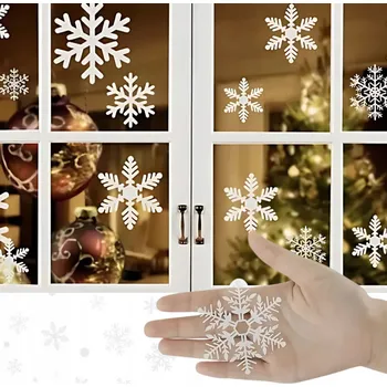 Vánoční dekorace VÁNOČNÍ NÁLEPKY OZDOBY NA OKNO SKLO SNĚHOVÉ VLOČKY VLOČKY SNĚHU BEZ LEPIDLA