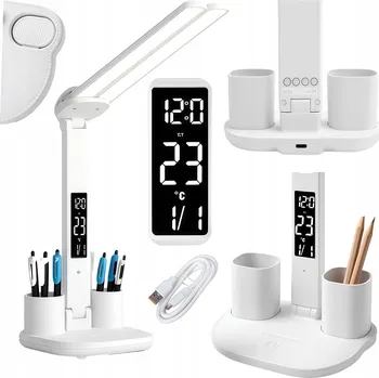Lampička DVOJITÁ LED LAMPIČKA NA STŮL S DISPLEJEM HODIN ORGANIZÉR TEPLOTA DATUM 6v1