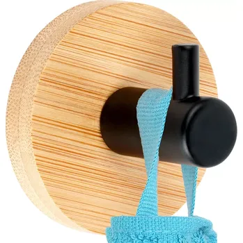 Věšák Samolepicí bambusový nástěnný háček s černým kovem 5 × 3,5 cm