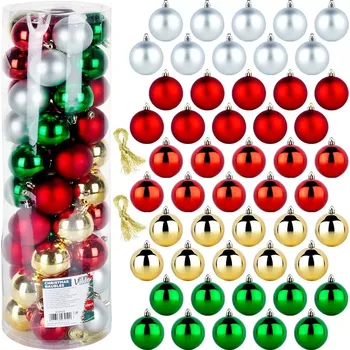 Vánoční dekorace Sada nerozbitných vánočních koulí 6 cm, 50 ks – červené, zelené, zlaté a stříbrné