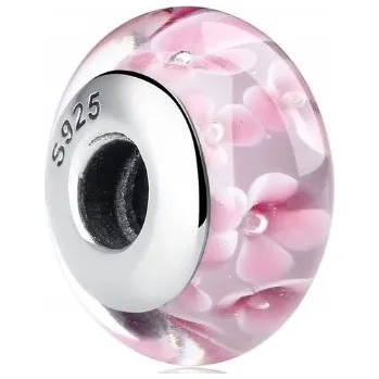 Přívěsek Korálek Murano růžové květy stříbro 925